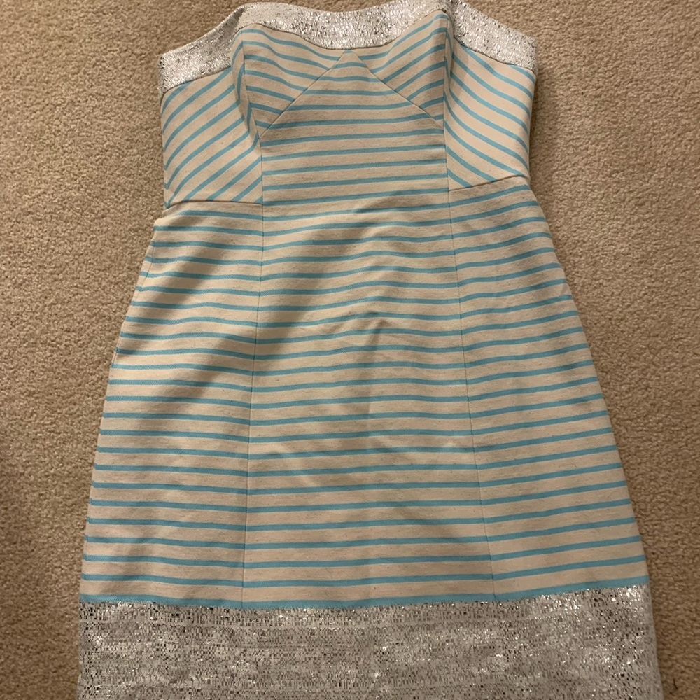 NWT Lilly Pulitzer strapless dress, optional straps 6, metallic striped